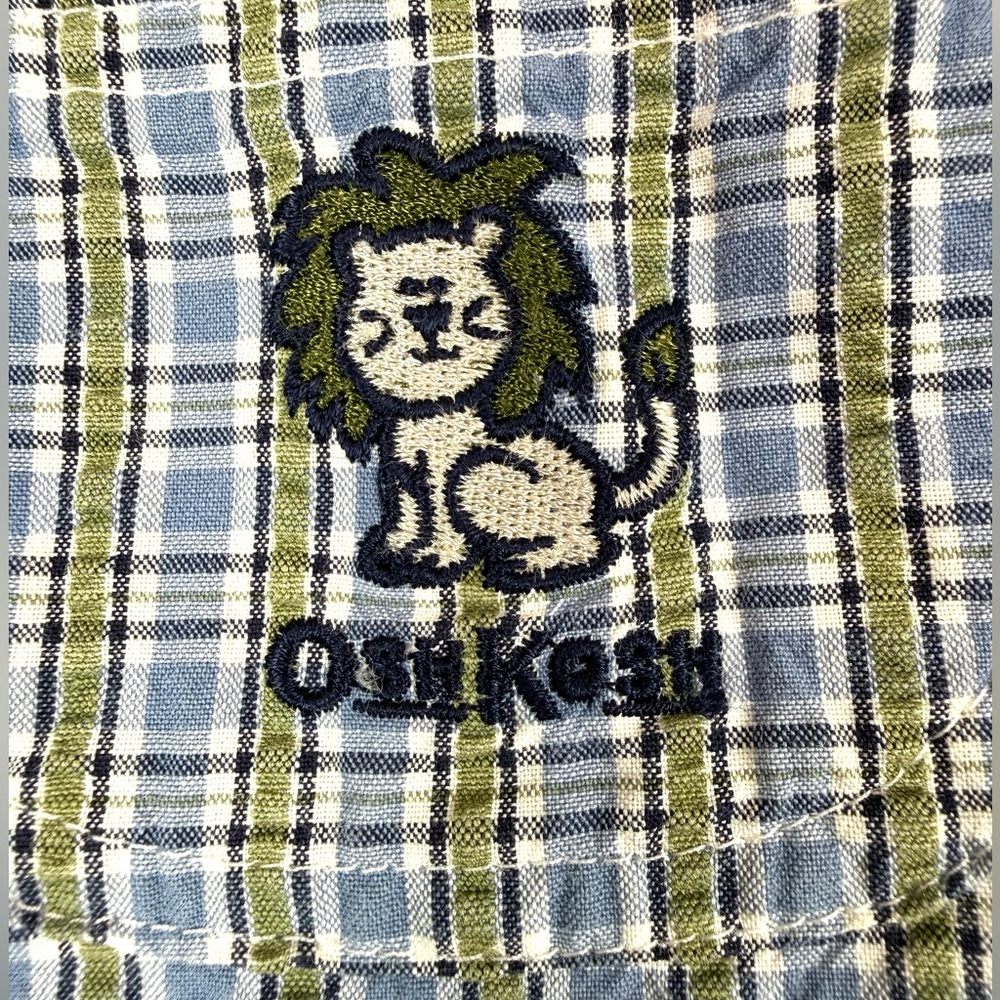 VINTAGE OSHKOSH Boys Plaid Overalls 6-9m Lion Embroidered 90s Y2K Cottagecore - Picture 4 of 13